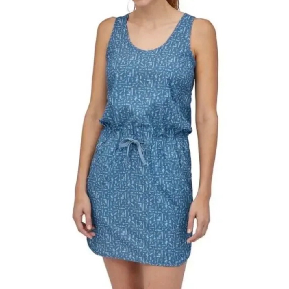Patagonia Fleetwith Dress Blue Geometric Print Sleeveless Active Travel‎ Sz L